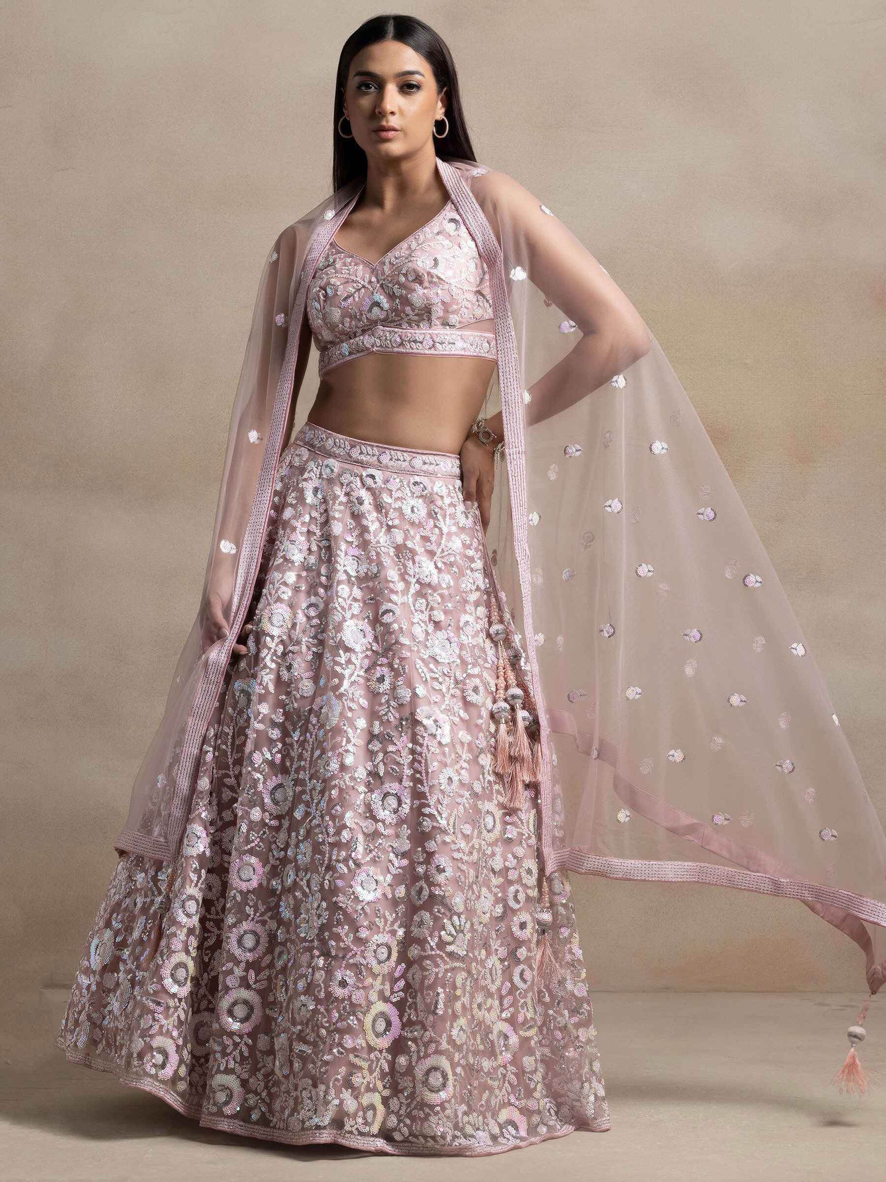 Wonderful Pink Sequins Net Party Wear Lehenga Choli With Dupatta - Zeel Clothing