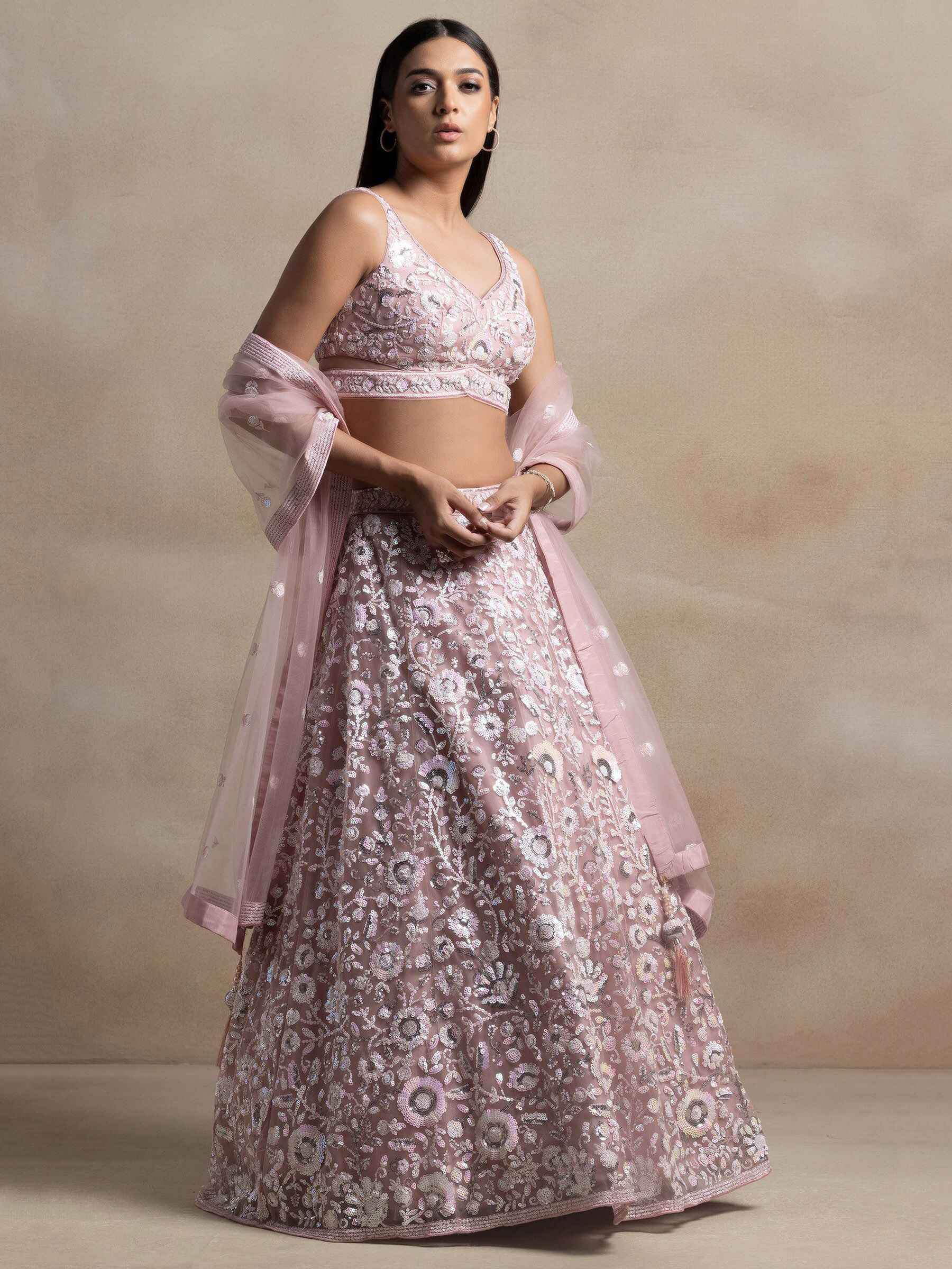 Wonderful Pink Sequins Net Party Wear Lehenga Choli With Dupatta - Zeel Clothing