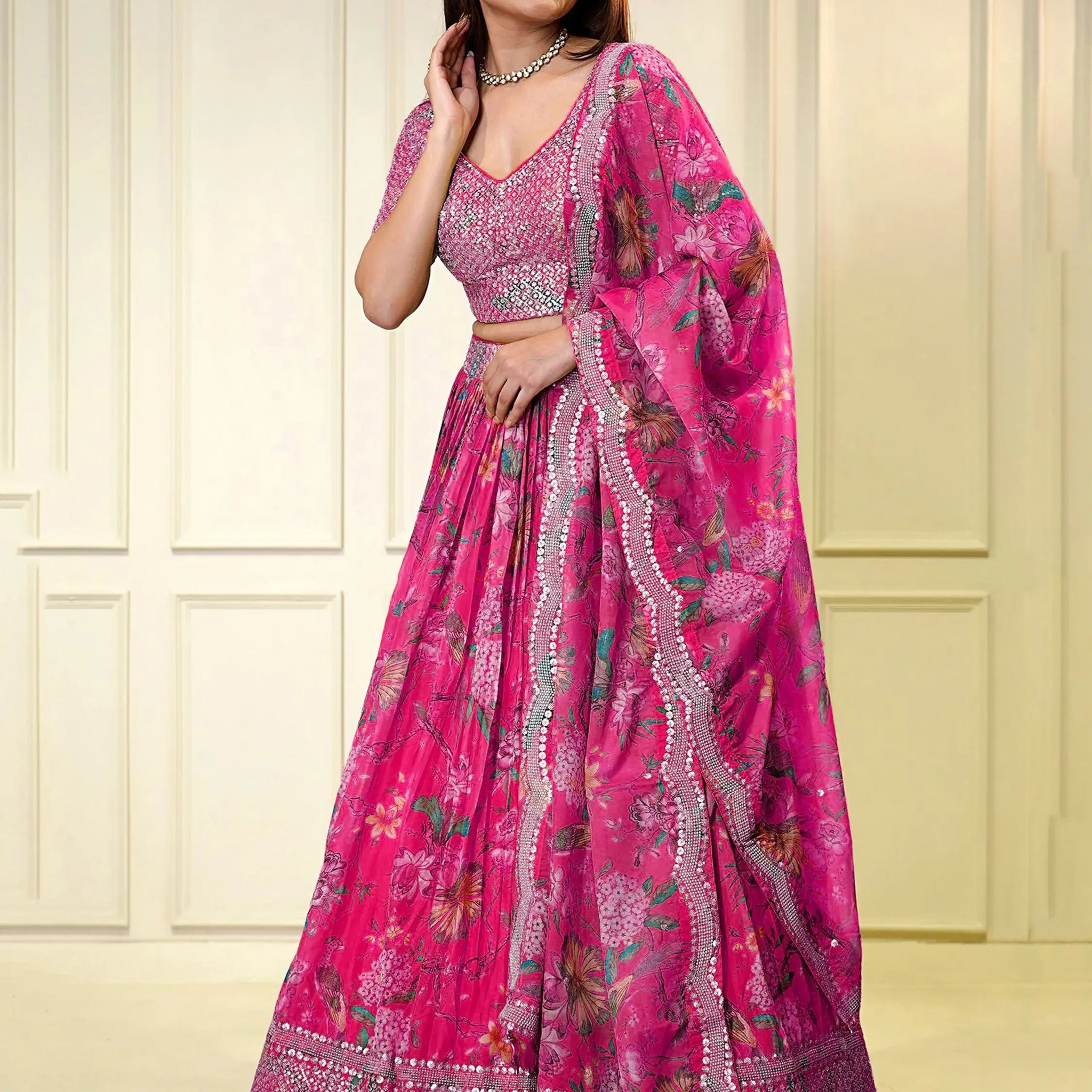 Wonderful Pink Sequins Organza Sangeet Wear Lehenga Choli - Zeel Clothing