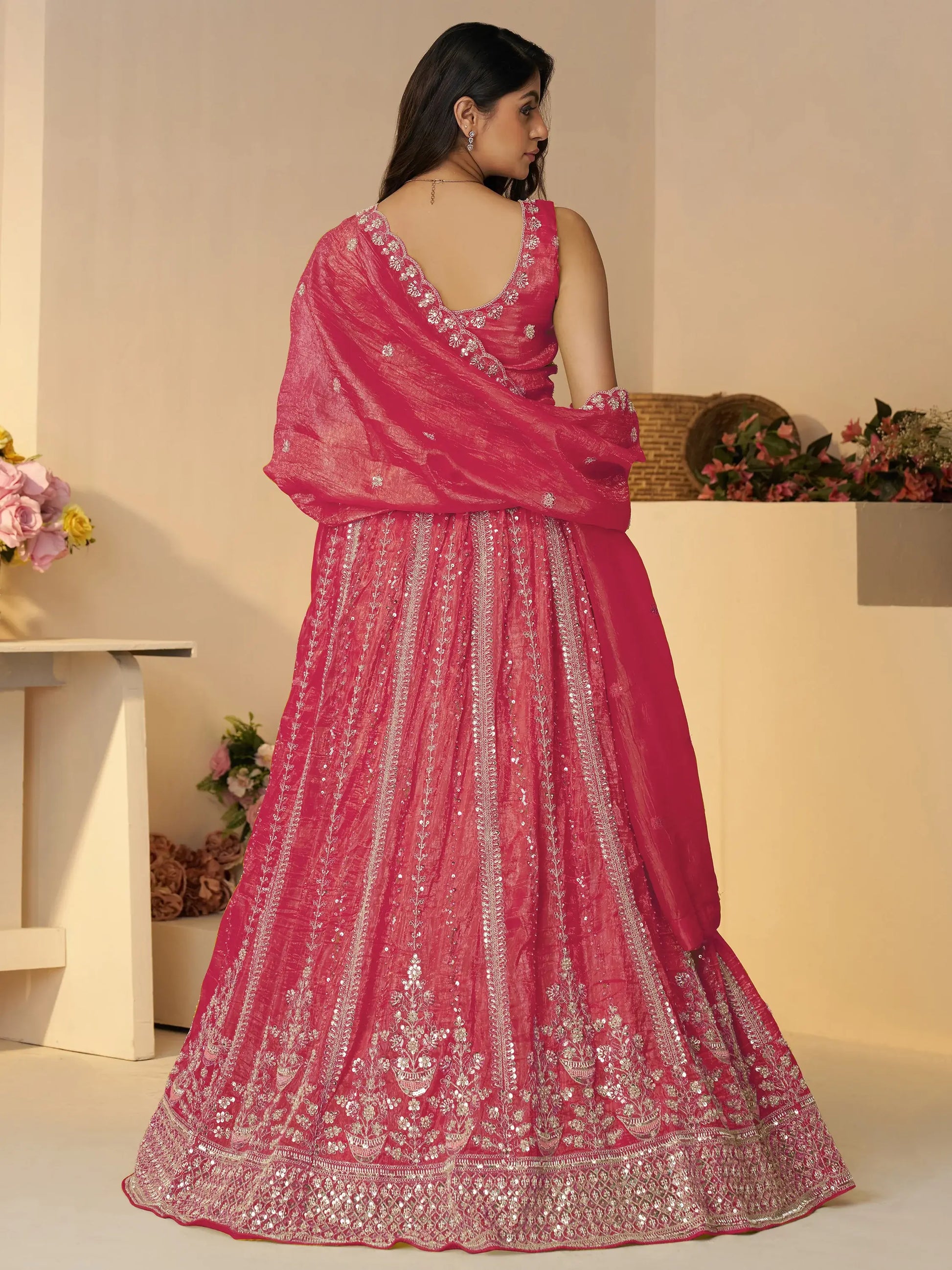 Wonderful Pink Sequins Silk Reception Wear Lehenga Choli With Dupatta - Zeel Clothing