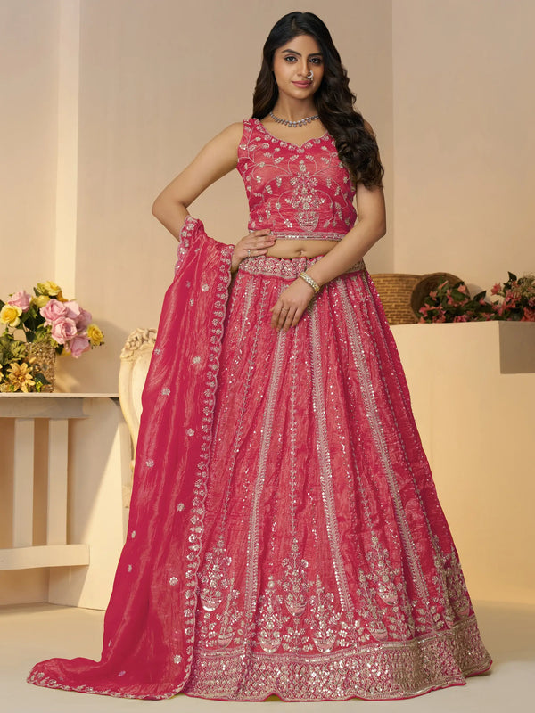 Wonderful Pink Sequins Silk Reception Wear Lehenga Choli With Dupatta - Zeel Clothing