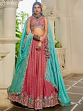 Wonderful Pink Thread Embroidered Satin Lehenga Choli With Dupatta - Zeel Clothing