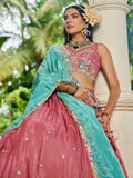 Wonderful Pink Thread Embroidered Satin Lehenga Choli With Dupatta - Zeel Clothing