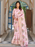 Wonderful Pink Thread Embroidered Silk Traditional Saree With Blouse - Zeel Clothing