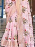 Wonderful Pink Thread Embroidered Silk Traditional Saree With Blouse - Zeel Clothing