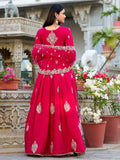 Wonderful Pink Thread Work Silk Eid Special Gown With Dupatta - Zeel Clothing