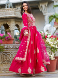 Wonderful Pink Thread Work Silk Eid Special Gown With Dupatta - Zeel Clothing