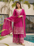 Wonderful Pink Zari Embroidered Chinon Engagement Wear Palazzo Suit