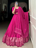 Wonderful Pink Zari Weaving Chanderi Traditional Lehenga Choli - Zeel Clothing