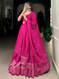 Wonderful Pink Zari Weaving Chanderi Traditional Lehenga Choli - Zeel Clothing