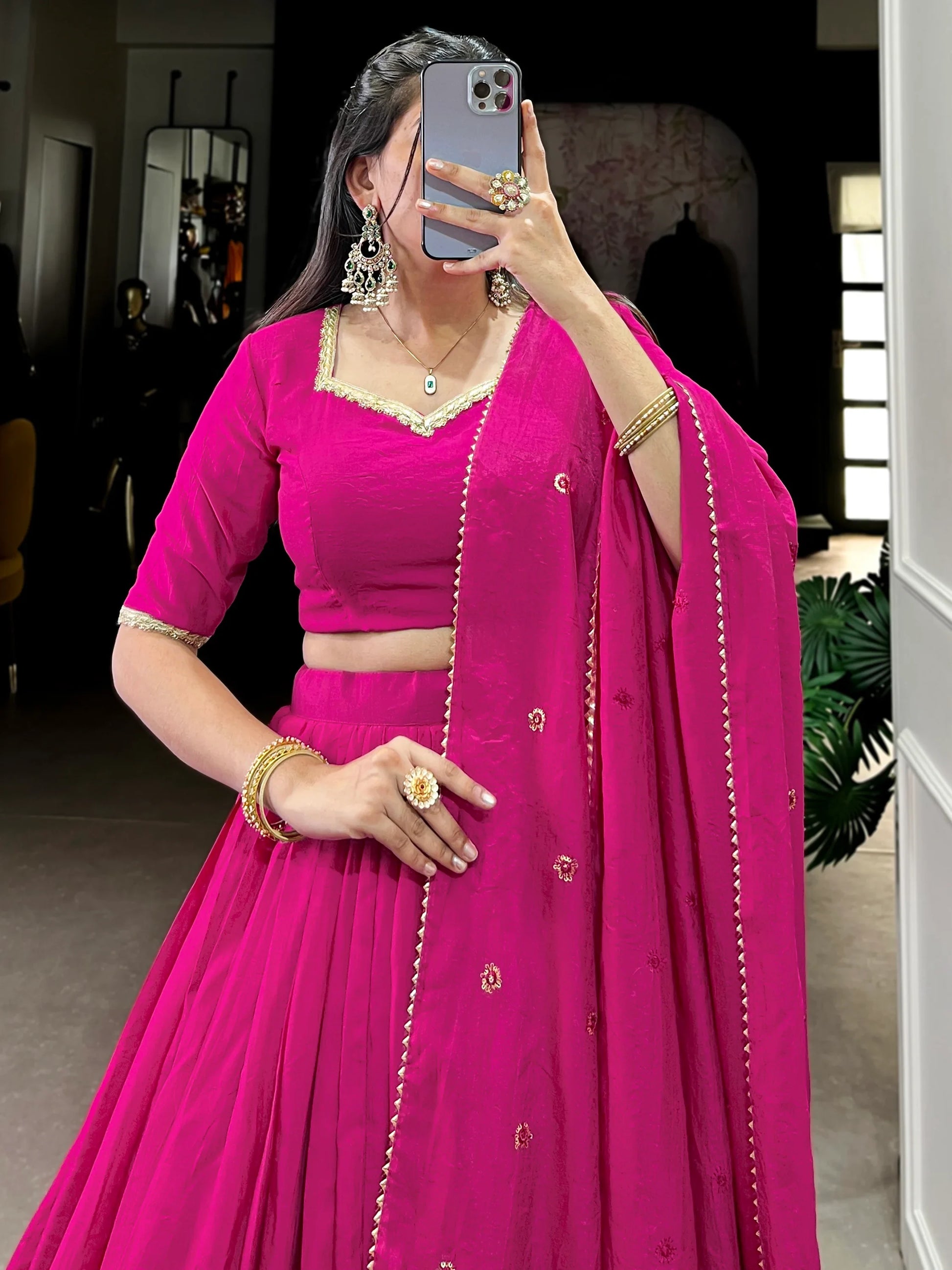 Wonderful Pink Zari Weaving Chanderi Traditional Lehenga Choli - Zeel Clothing