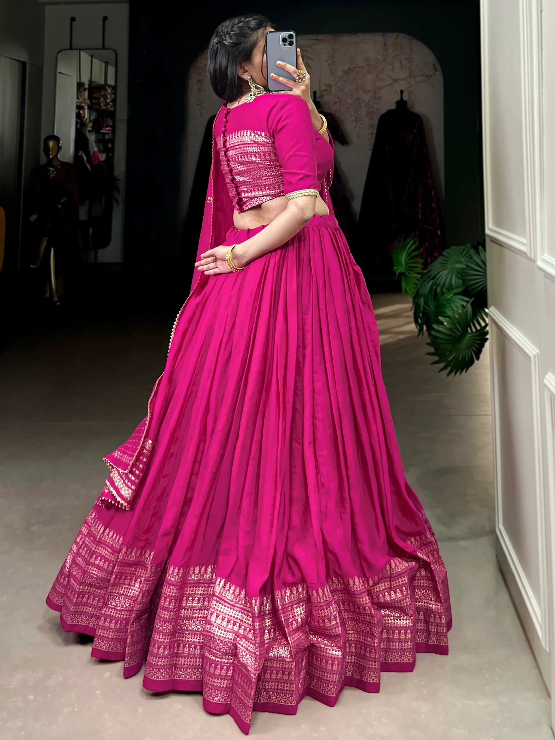 Wonderful Pink Zari Weaving Chanderi Traditional Lehenga Choli - Zeel Clothing
