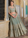 Wonderful Pista Green Embroidered Net Engagement Wear Lehenga Choli