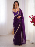 Wonderful Purple Beads Work Silk Reception Wear Saree With Blouse - Zeel Clothing