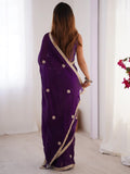 Wonderful Purple Beads Work Silk Reception Wear Saree With Blouse - Zeel Clothing