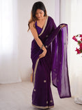 Wonderful Purple Beads Work Silk Reception Wear Saree With Blouse - Zeel Clothing