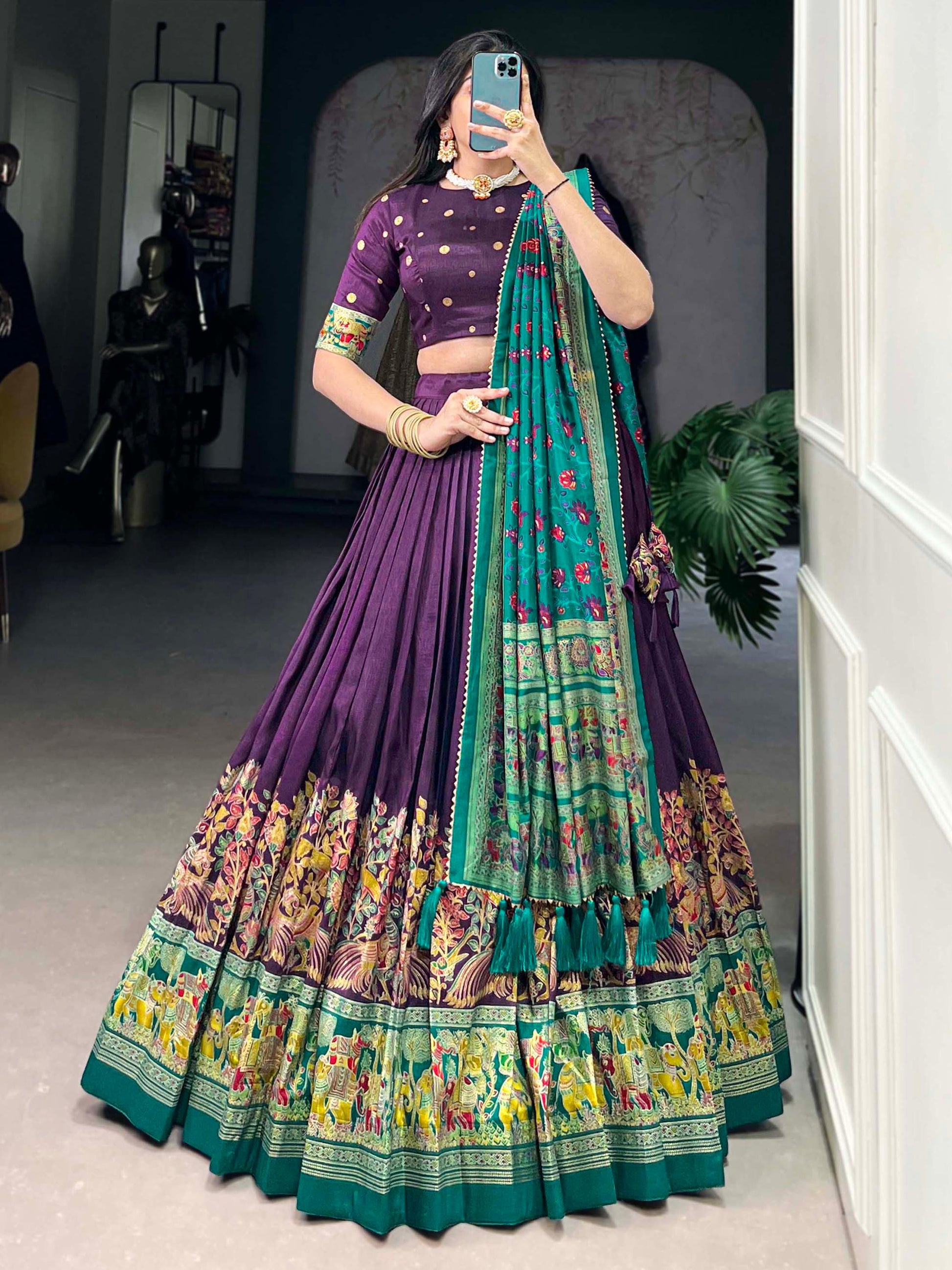 Wonderful Purple Digital Printed Tussar Silk Event Wear Lehenga Choli - Zeel Clothing