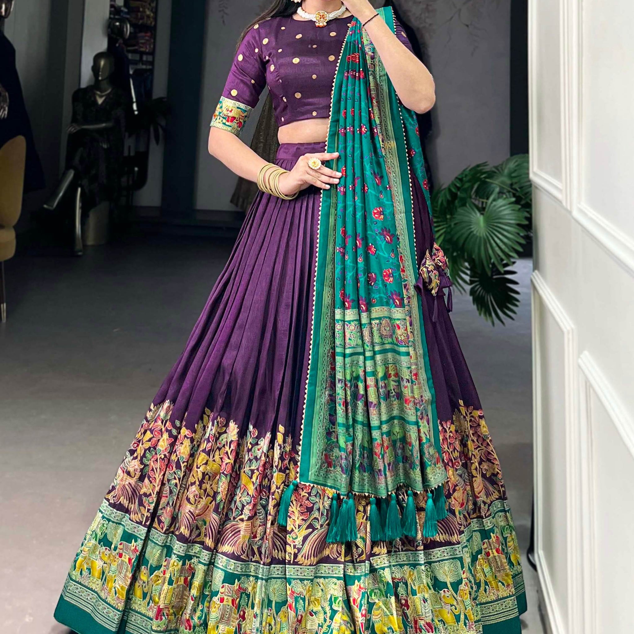 Wonderful Purple Digital Printed Tussar Silk Event Wear Lehenga Choli - Zeel Clothing