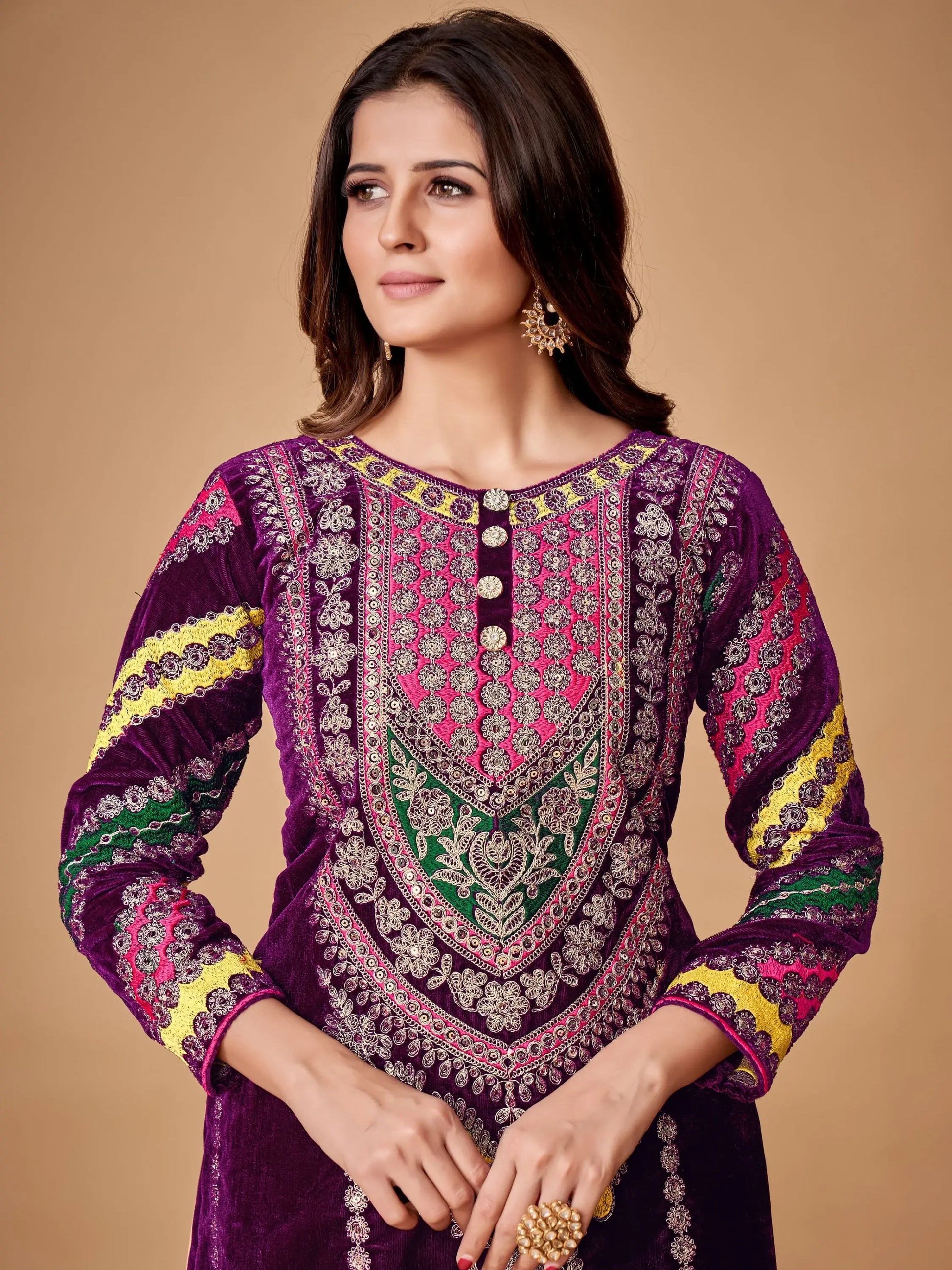 Wonderful Purple Dori Embroidered Velvet Festive Wear Pant Suit With Dupatta - Zeel Clothing