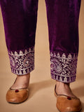 Wonderful Purple Dori Embroidered Velvet Festive Wear Pant Suit With Dupatta - Zeel Clothing