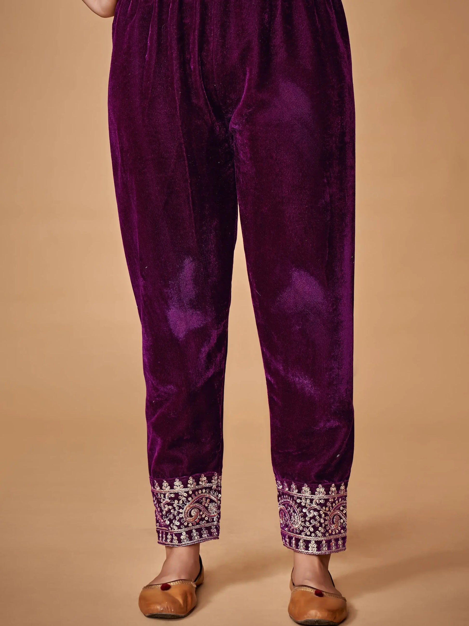 Wonderful Purple Dori Embroidered Velvet Festive Wear Pant Suit With Dupatta - Zeel Clothing