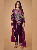 Wonderful Purple Dori Embroidered Velvet Festive Wear Pant Suit With Dupatta - Zeel Clothing