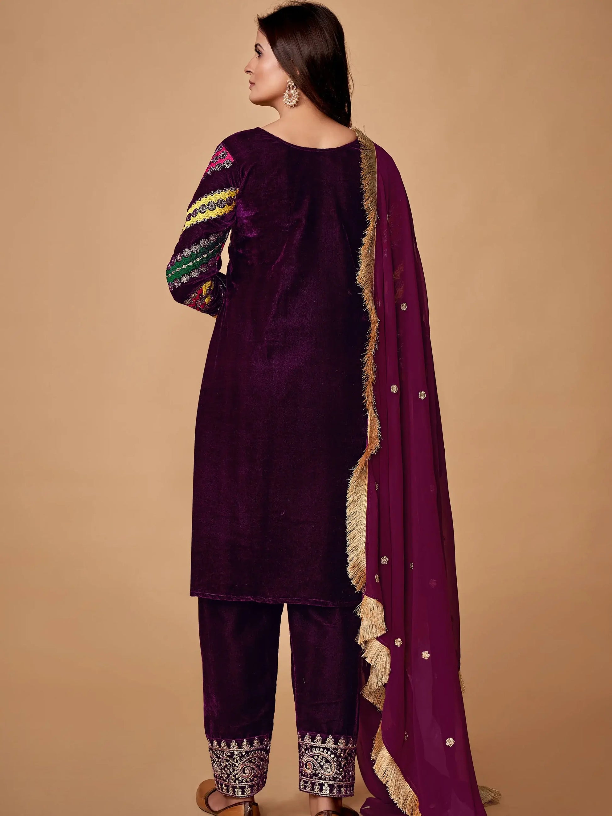 Wonderful Purple Dori Embroidered Velvet Festive Wear Pant Suit With Dupatta - Zeel Clothing