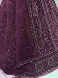 Wonderful Purple Dori Embroidery Net Monochrome Lehenga Choli With Dupatta - Zeel Clothing