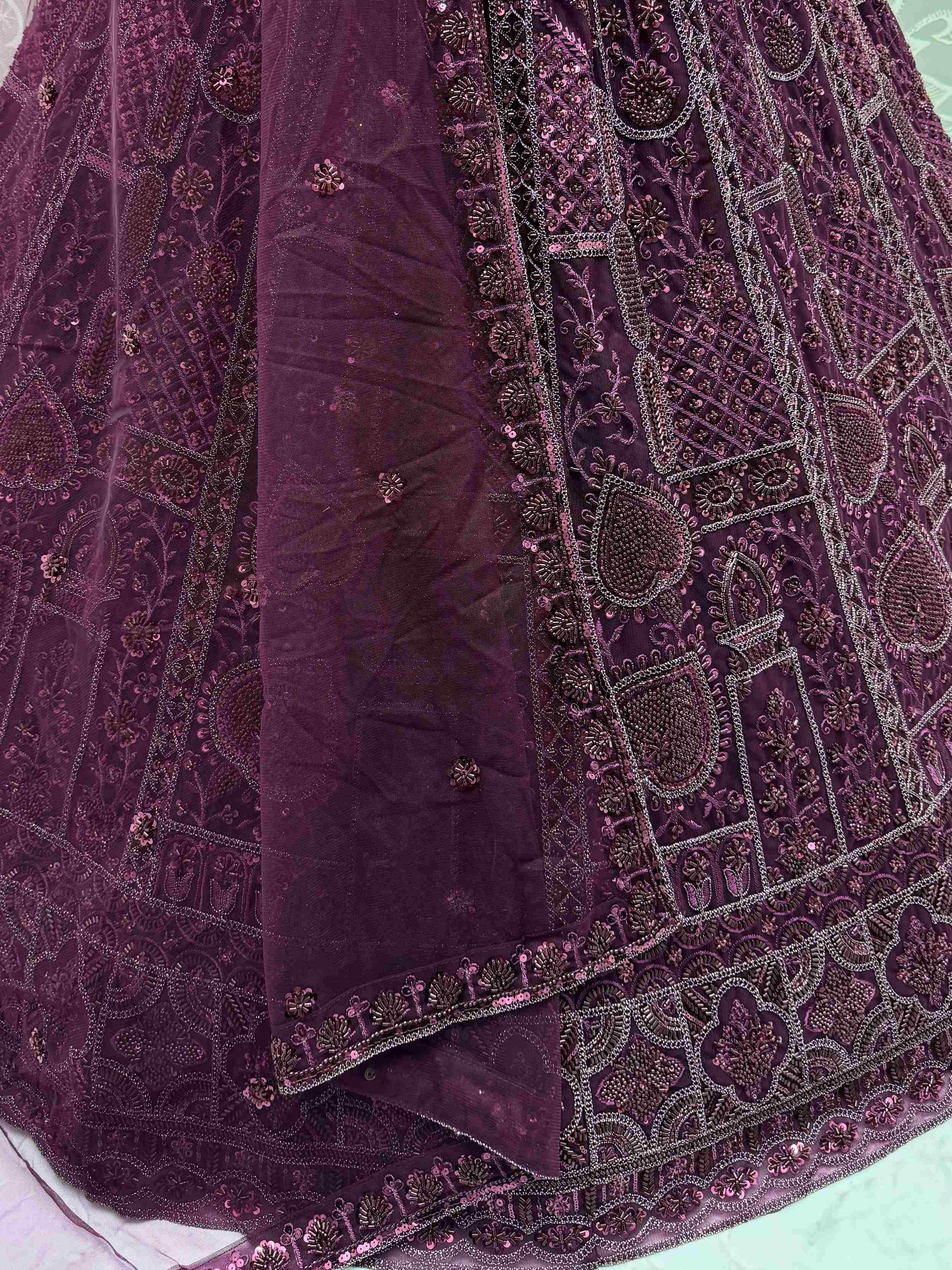 Wonderful Purple Dori Embroidery Net Monochrome Lehenga Choli With Dupatta - Zeel Clothing