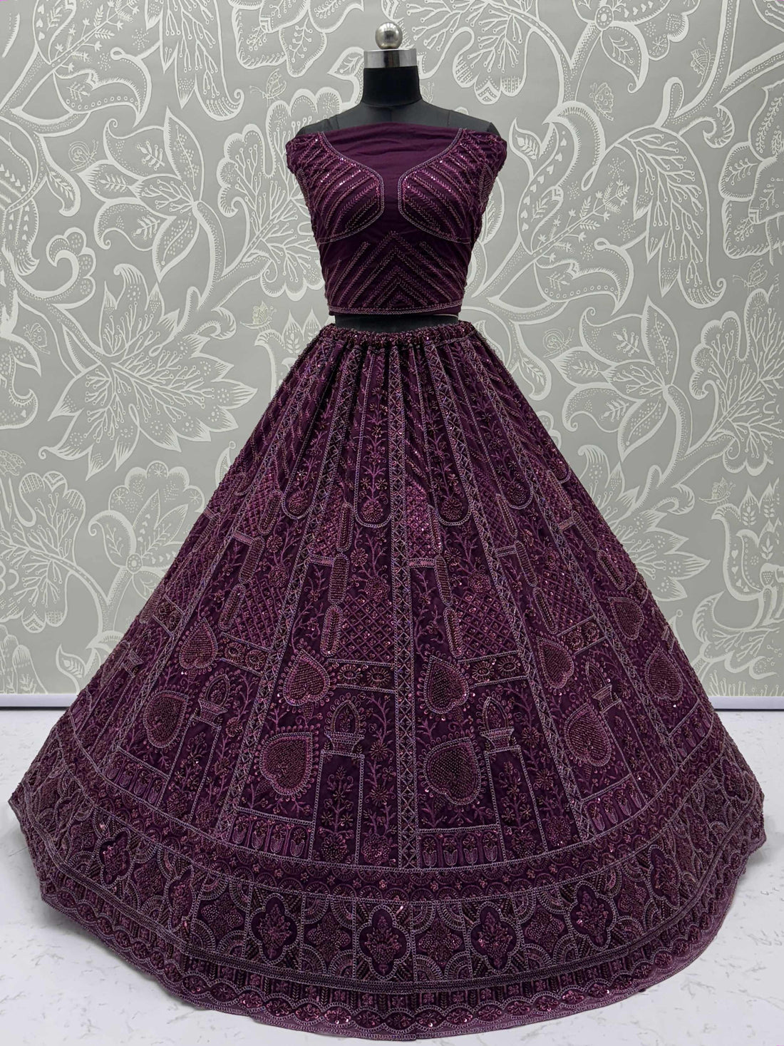 Wonderful Purple Dori Embroidery Net Monochrome Lehenga Choli With Dupatta - Zeel Clothing
