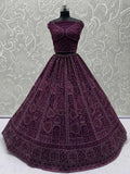 Wonderful Purple Dori Embroidery Net Monochrome Lehenga Choli With Dupatta - Zeel Clothing