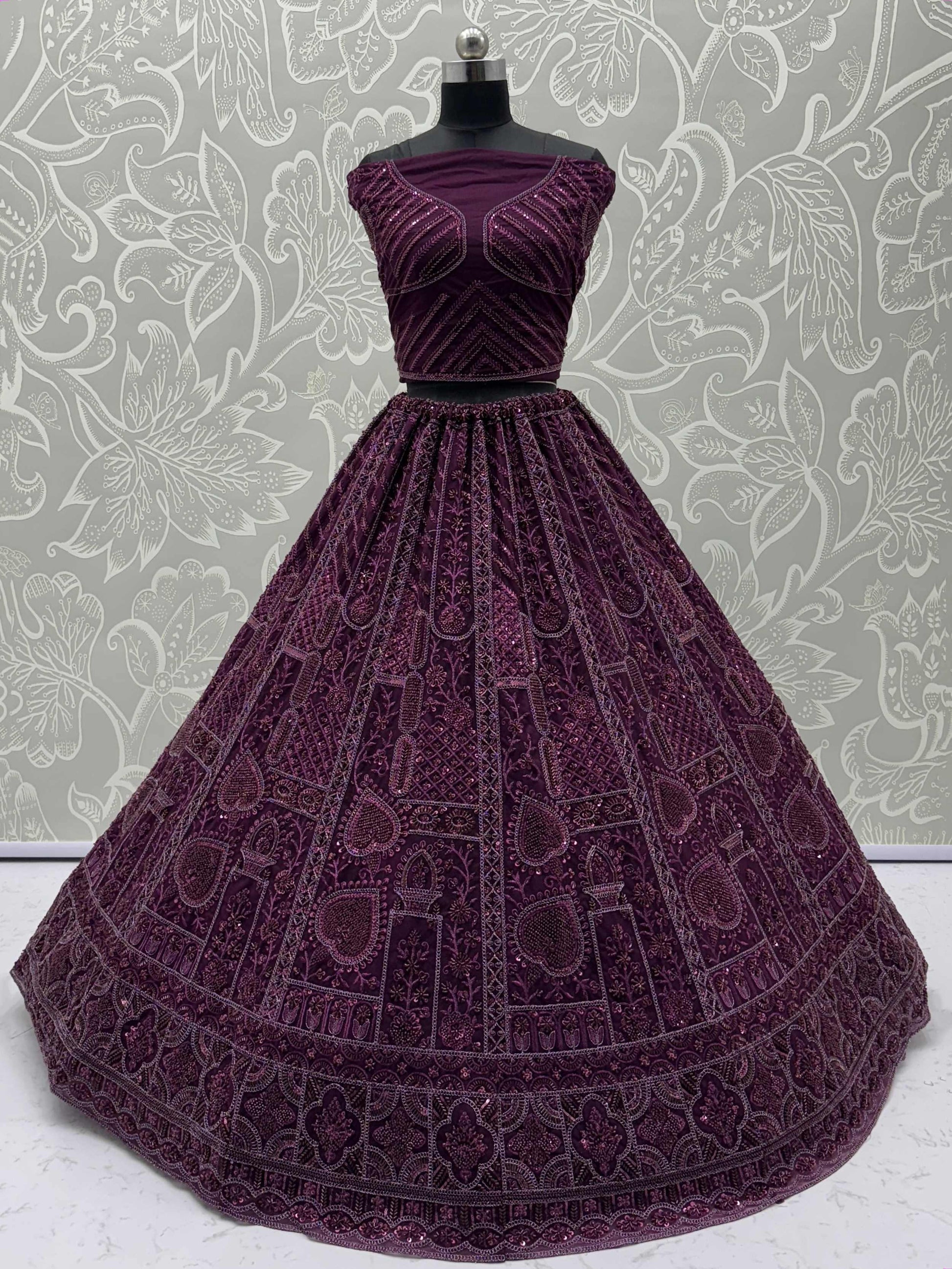 Wonderful Purple Dori Embroidery Net Monochrome Lehenga Choli With Dupatta - Zeel Clothing