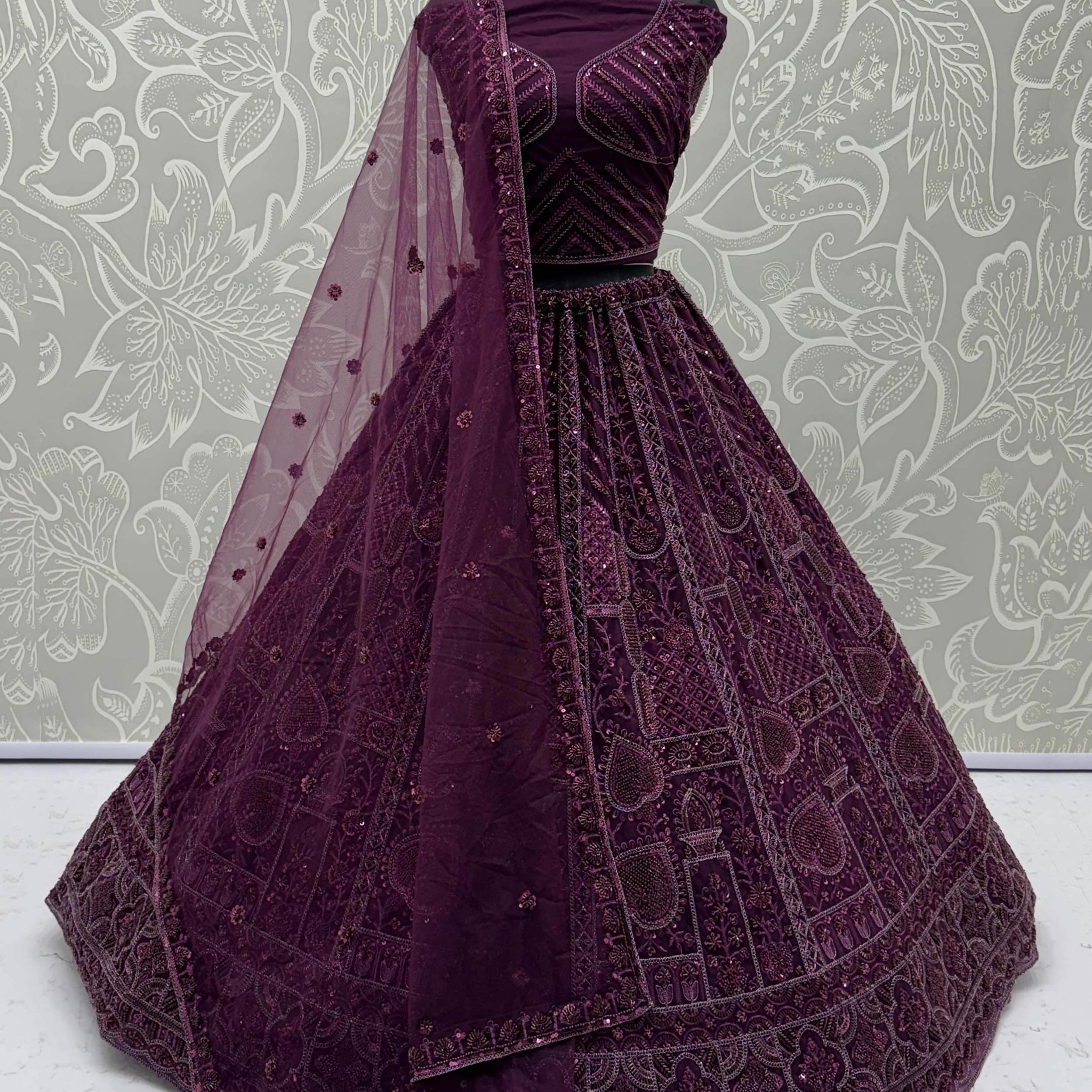Wonderful Purple Dori Embroidery Net Monochrome Lehenga Choli With Dupatta - Zeel Clothing