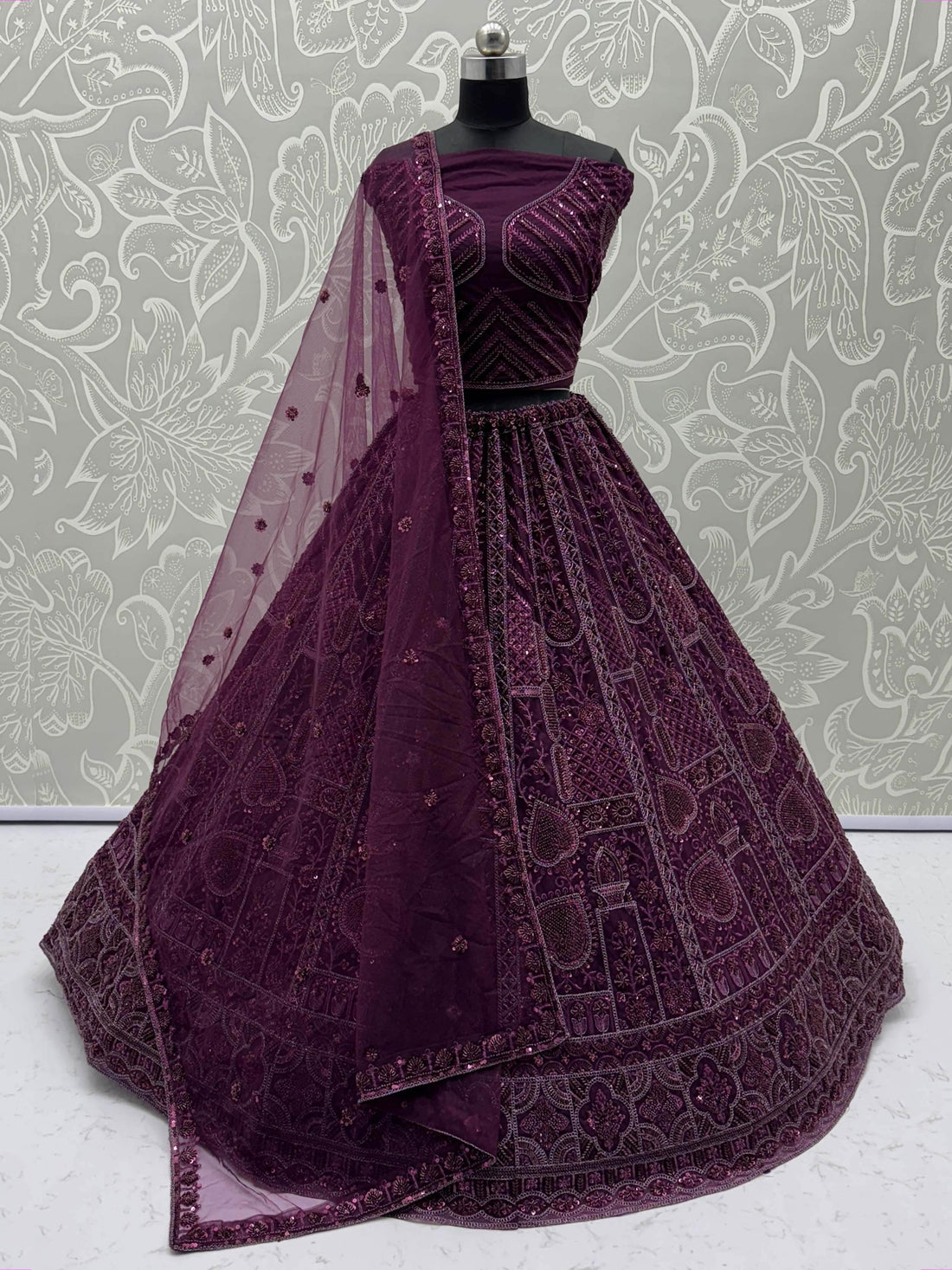 Wonderful Purple Dori Embroidery Net Monochrome Lehenga Choli With Dupatta - Zeel Clothing