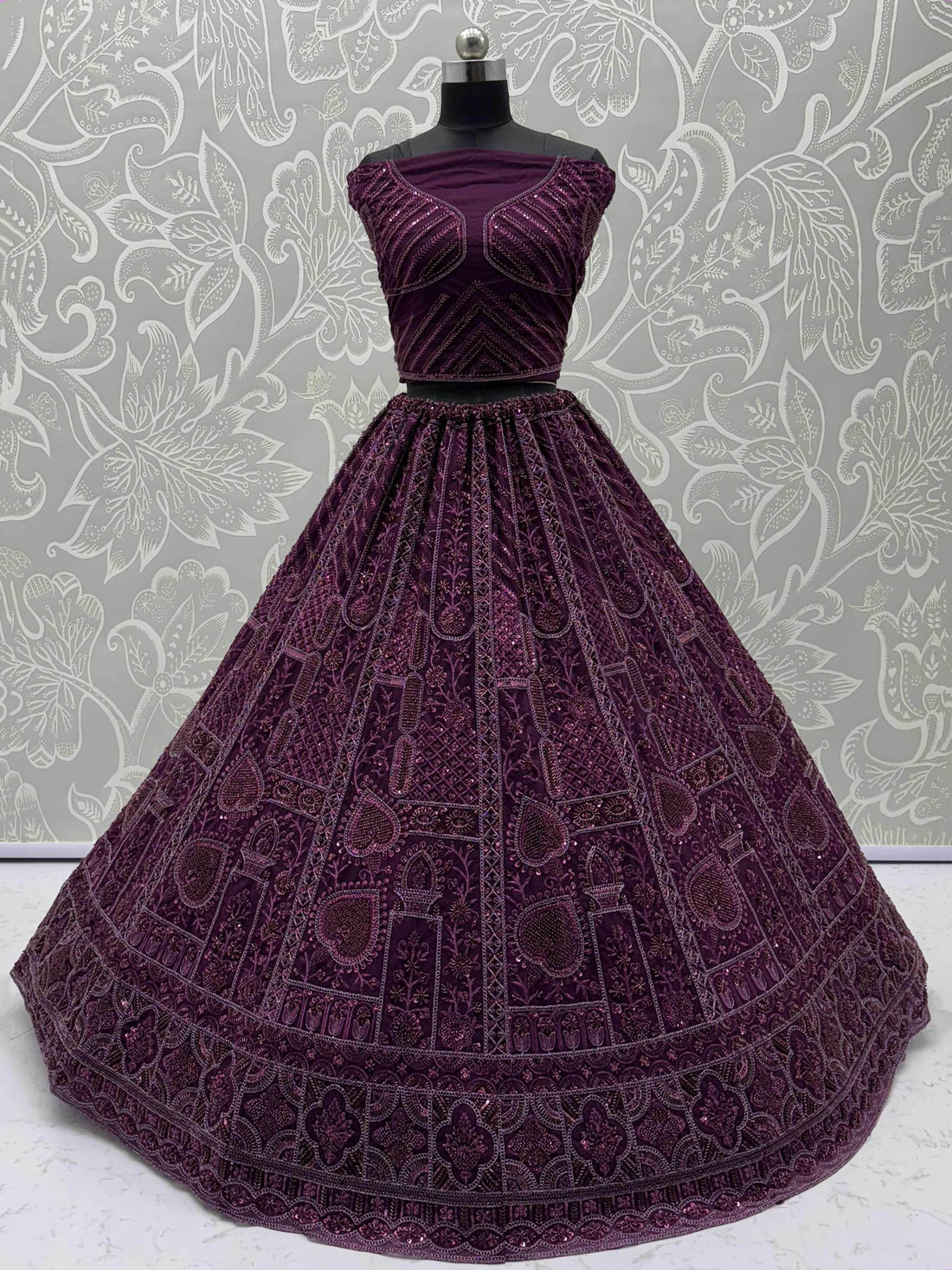 Wonderful Purple Dori Embroidery Net Monochrome Lehenga Choli With Dupatta - Zeel Clothing