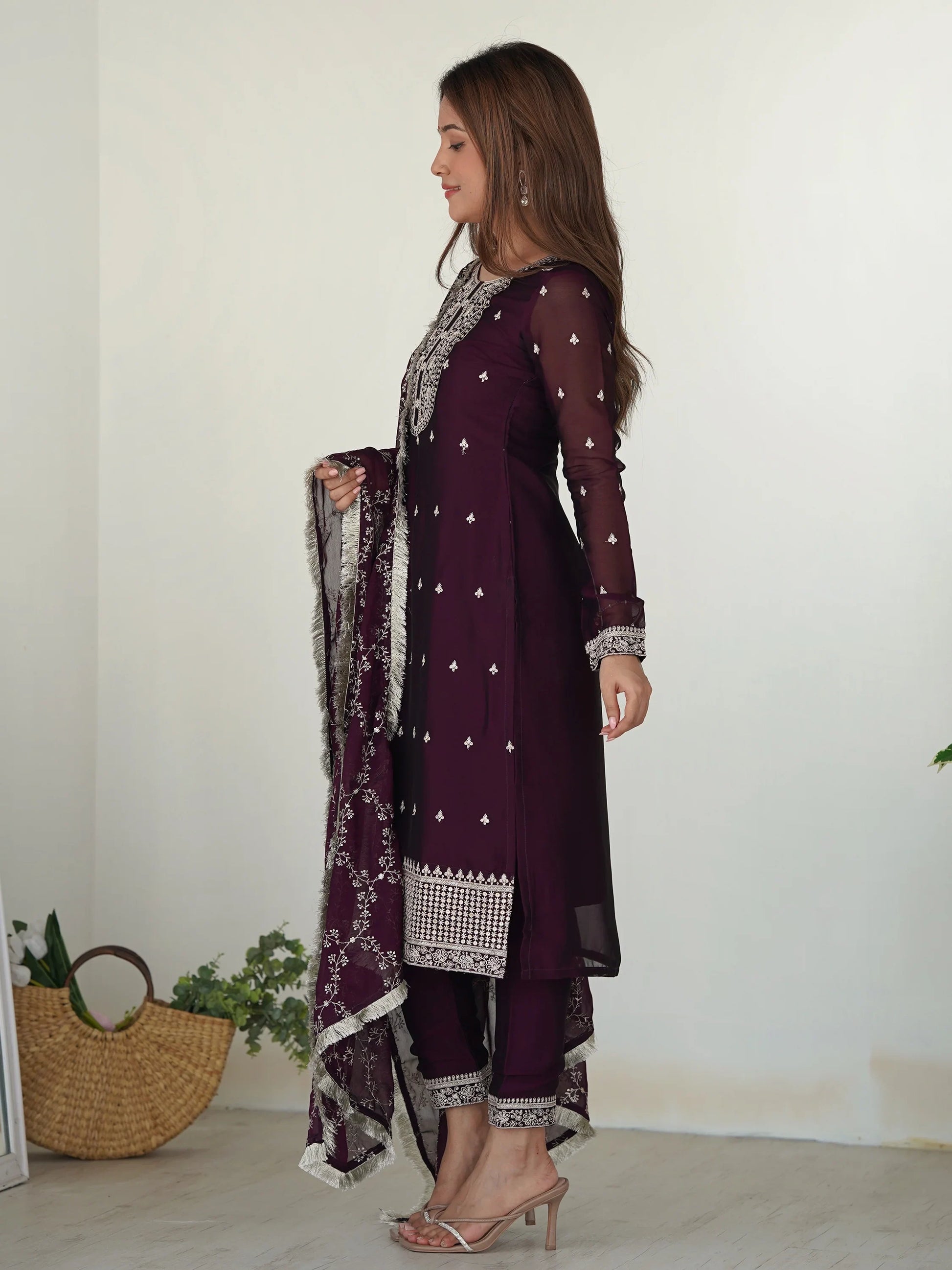 Wonderful Purple Embroidered Silk Pant Suit With Dupatta - Zeel Clothing