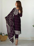 Wonderful Purple Embroidered Silk Pant Suit With Dupatta - Zeel Clothing