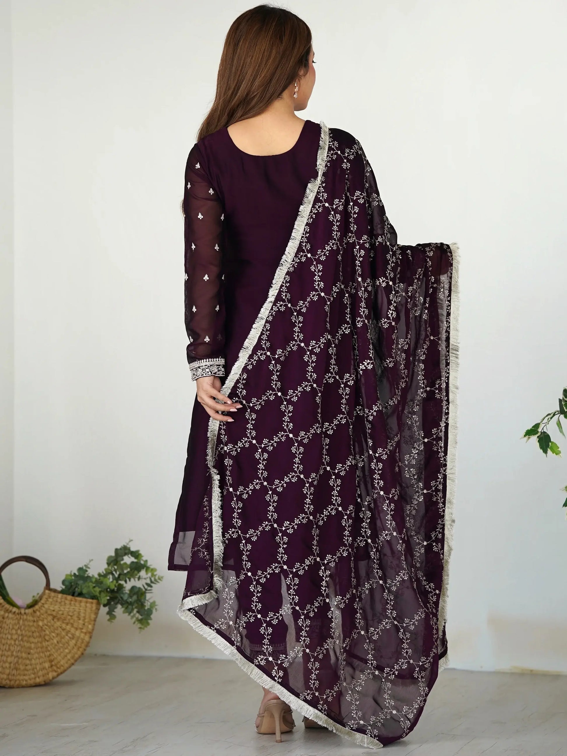 Wonderful Purple Embroidered Silk Pant Suit With Dupatta - Zeel Clothing