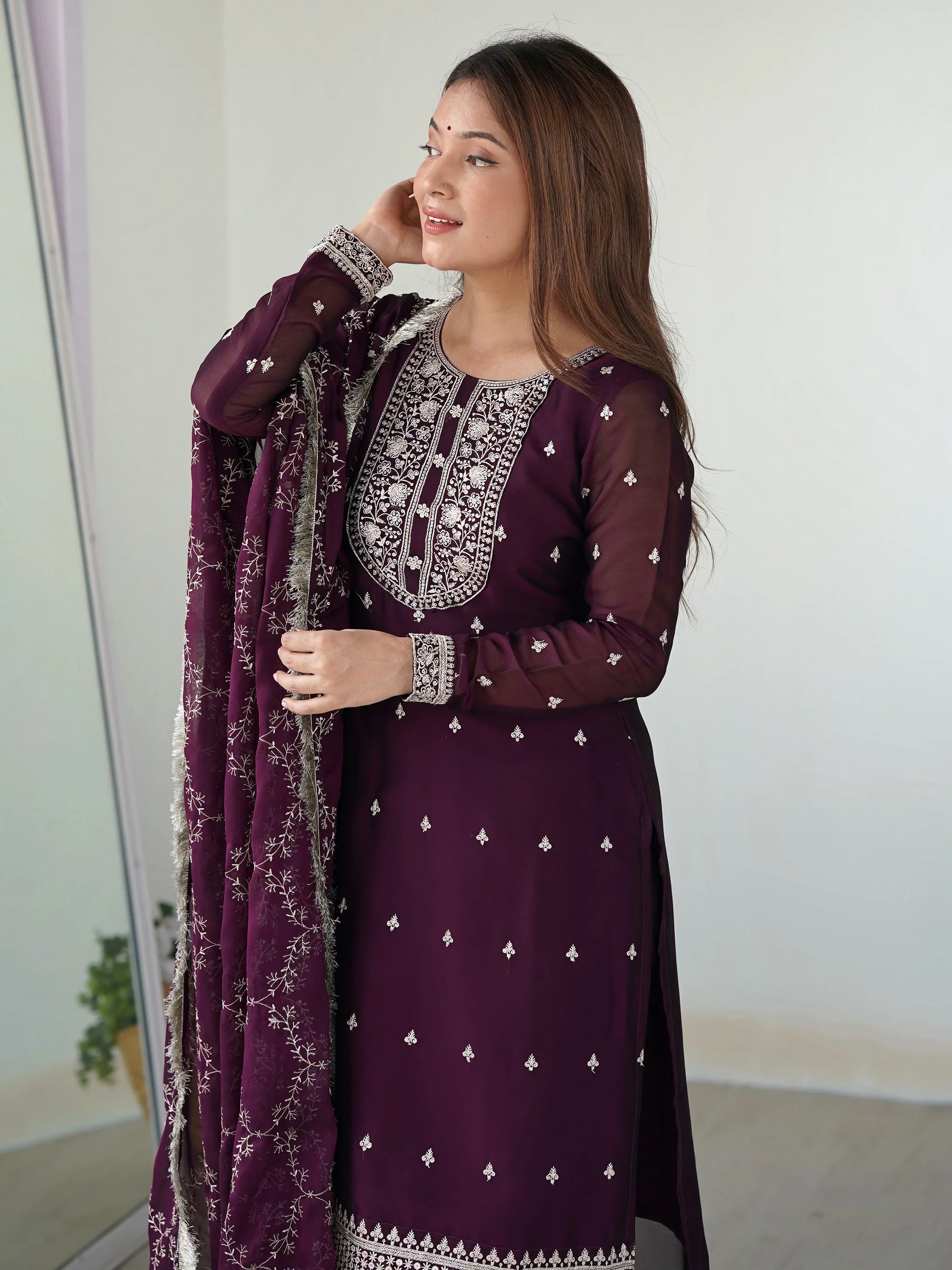 Wonderful Purple Embroidered Silk Pant Suit With Dupatta - Zeel Clothing