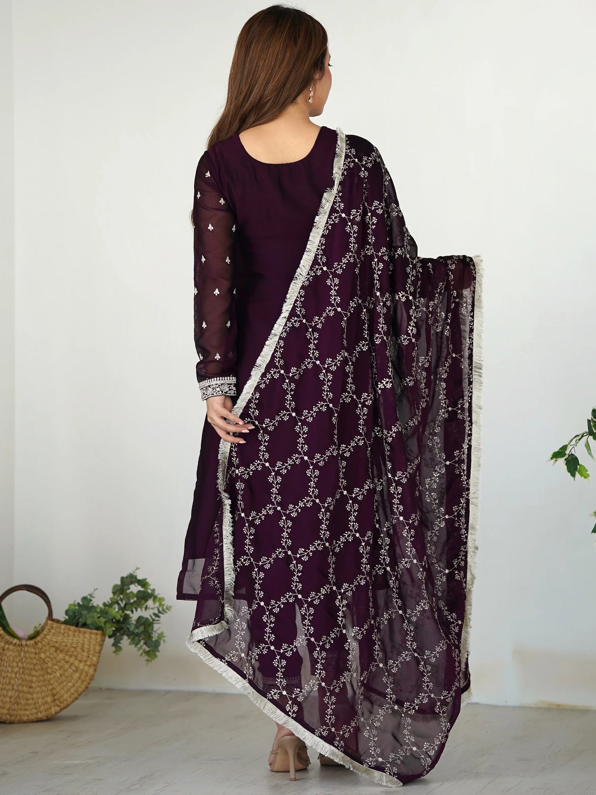 Wonderful Purple Embroidered Silk Pant Suit With Dupatta - Zeel Clothing