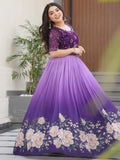 Wonderful Purple Floral Printed Work Georgette Event Wear Gown - Zeel Clothing