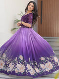 Wonderful Purple Floral Printed Work Georgette Event Wear Gown - Zeel Clothing