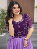 Wonderful Purple Floral Printed Work Georgette Event Wear Gown - Zeel Clothing