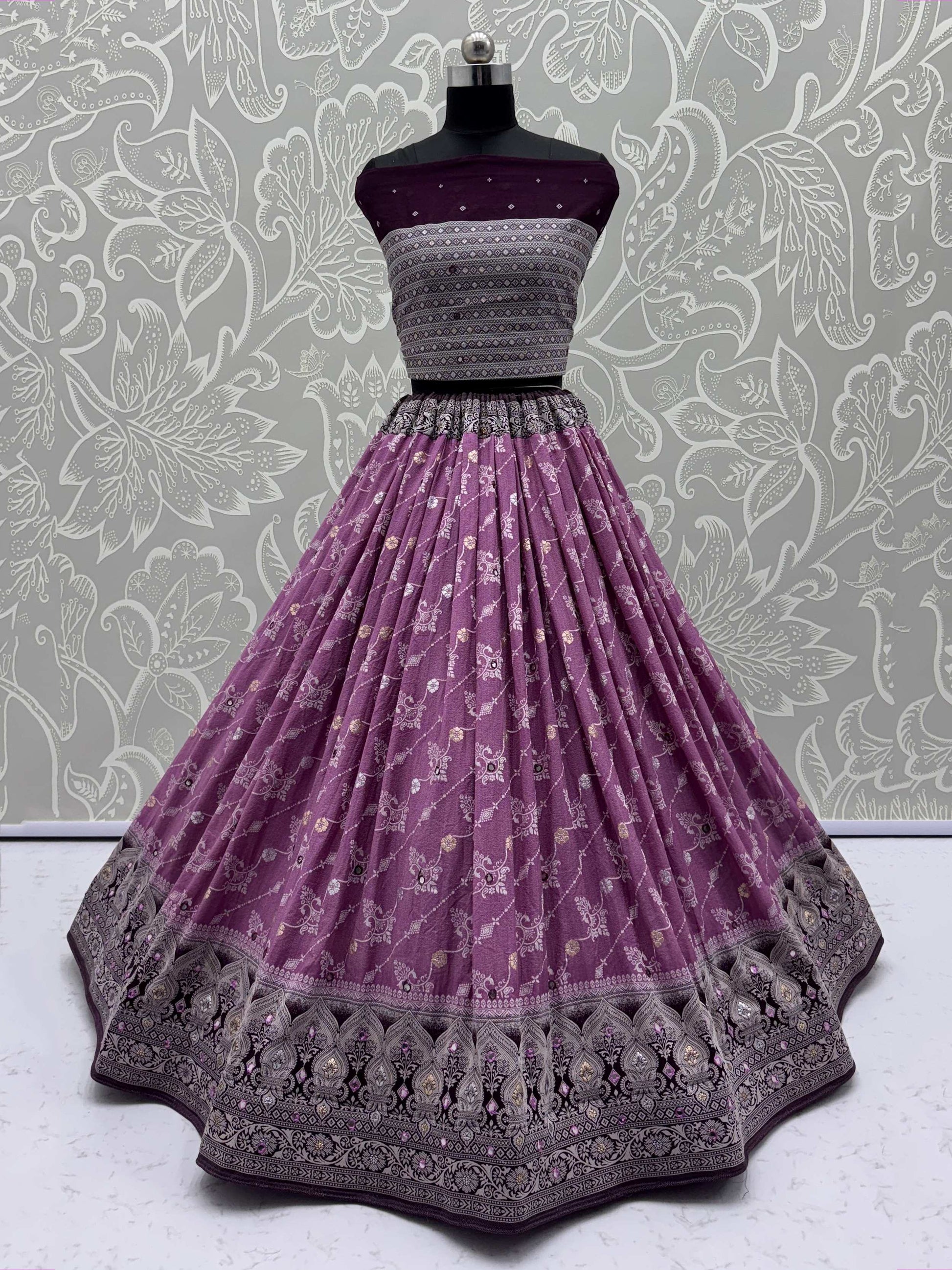 Wonderful Purple Mirror Work Traditional Lehenga Choli With Banarasi Dupatta