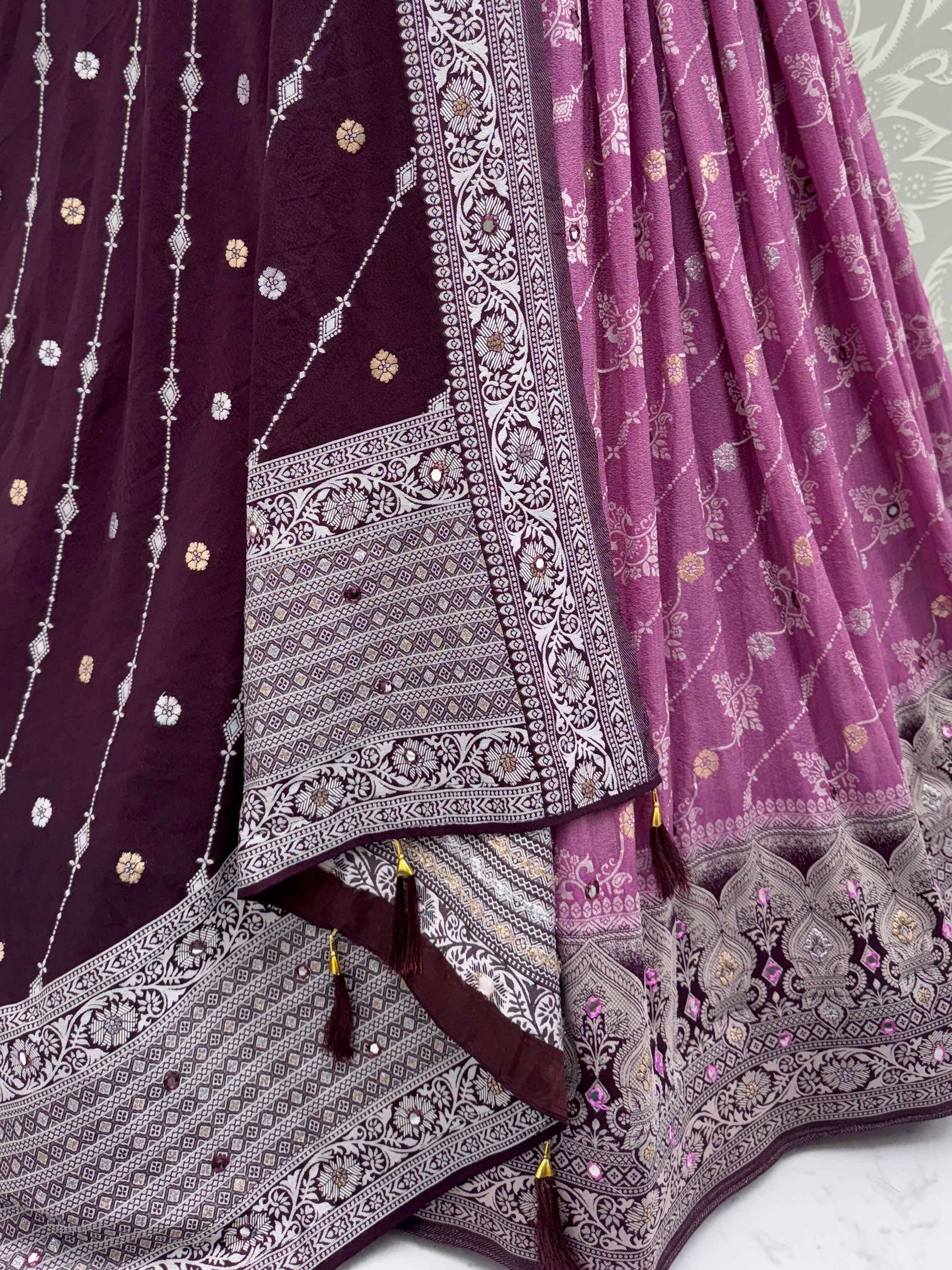 Wonderful Purple Mirror Work Traditional Lehenga Choli With Banarasi Dupatta