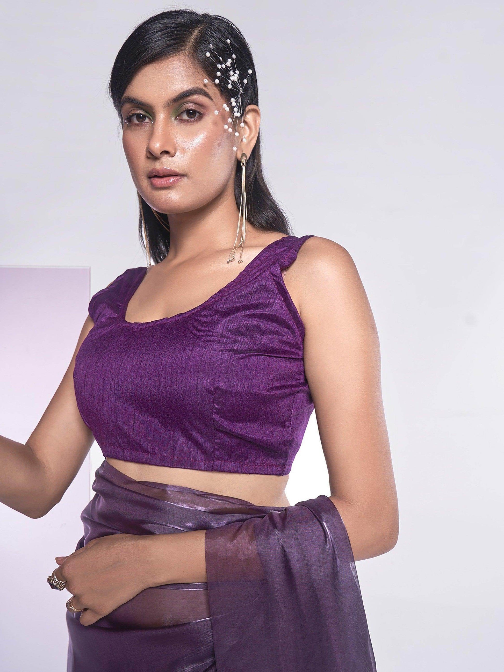 Wonderful Purple Plain Organza Events Wear Saree With Blouse - Zeel Clothing
