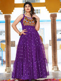 Wonderful Purple Polka Dot Printed Georgette Festive Special Gown - Zeel Clothing