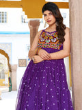 Wonderful Purple Polka Dot Printed Georgette Festive Special Gown - Zeel Clothing