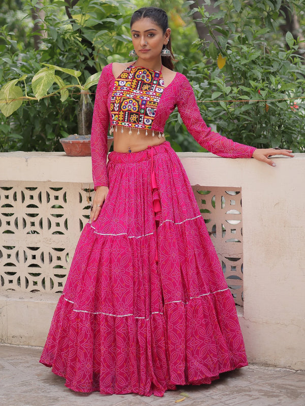 Wonderful Rani Pink Bandhej Print Georgette Navratri Special Lehenga Choli - Zeel Clothing