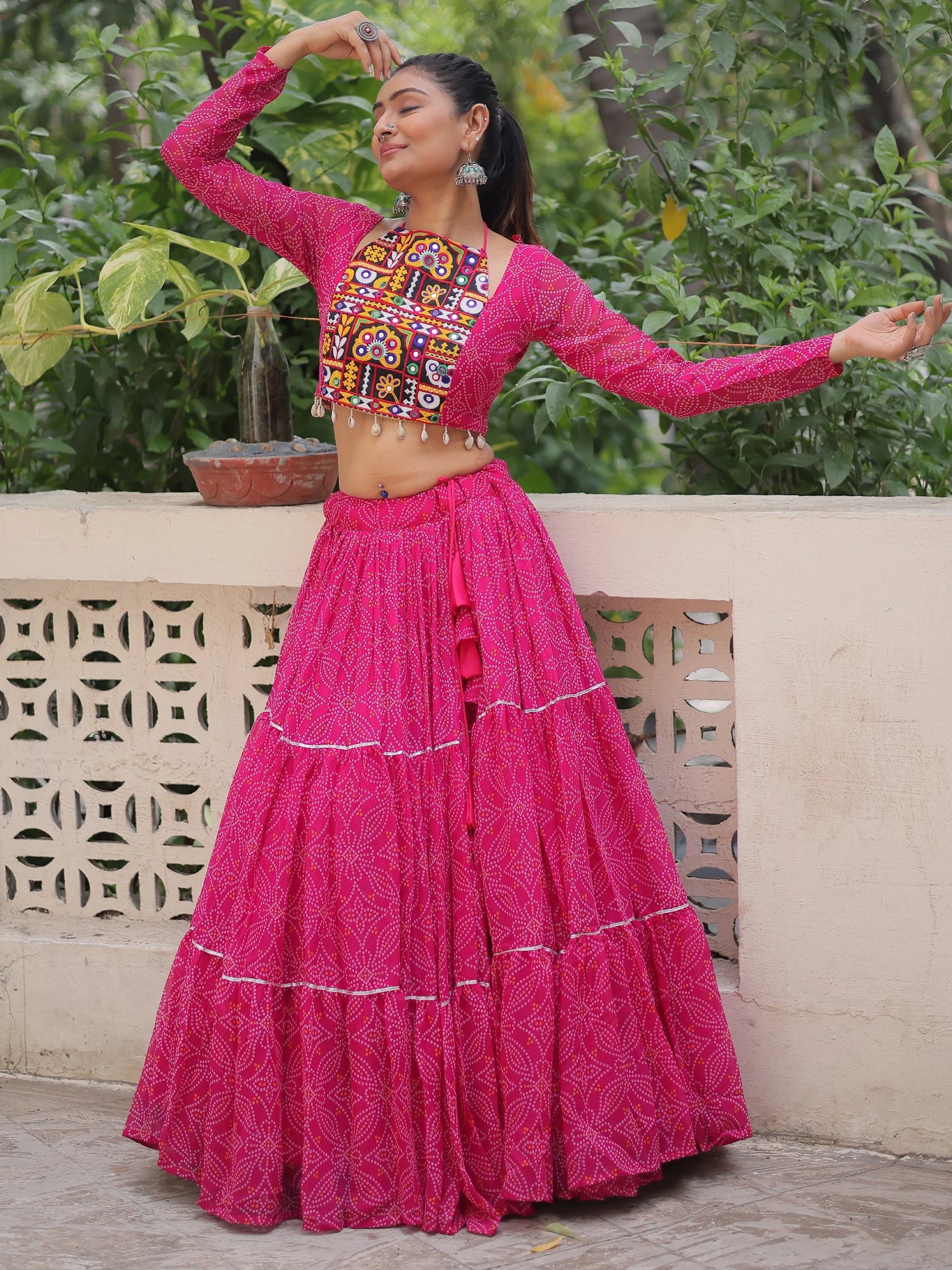 Wonderful Rani Pink Bandhej Print Georgette Navratri Special Lehenga Choli - Zeel Clothing